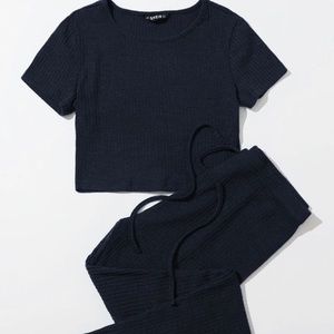 Ribbed cropped Tee & Drawstring Leggings Set